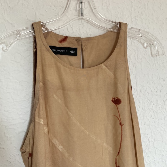 Trueworths Maxi Dress Size 38 Cream Tan Abstract Floral - Sleeveless Maxi Boho - Picture 2 of 9